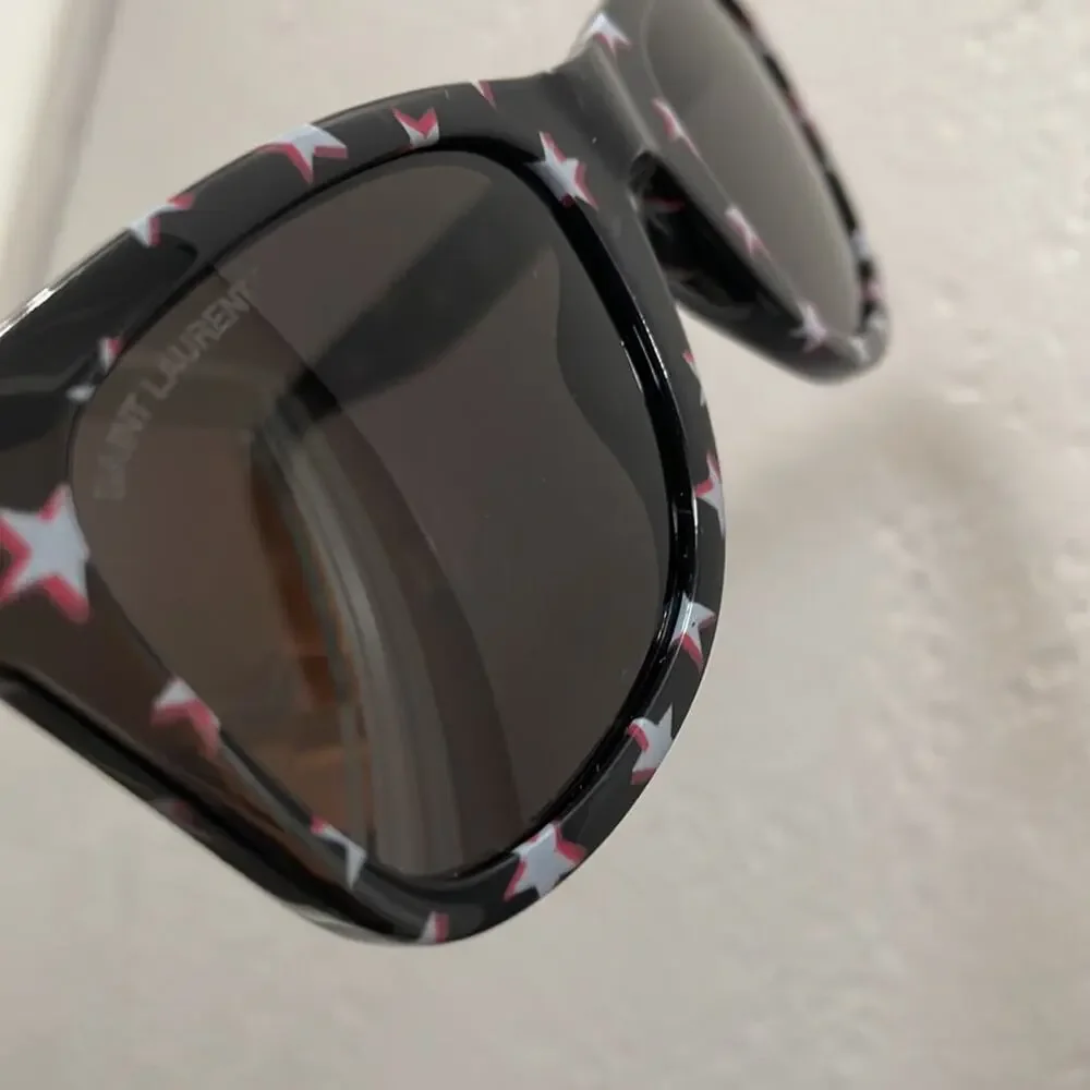 Saint Laurent Stars Print Square Sunglasses‎ Black Made in Italy